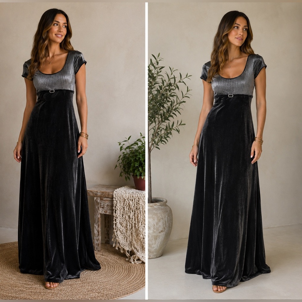 Vintage Velvet Papell Boutique Evening Gown Grey‎ Formal Party Dress Sz 8